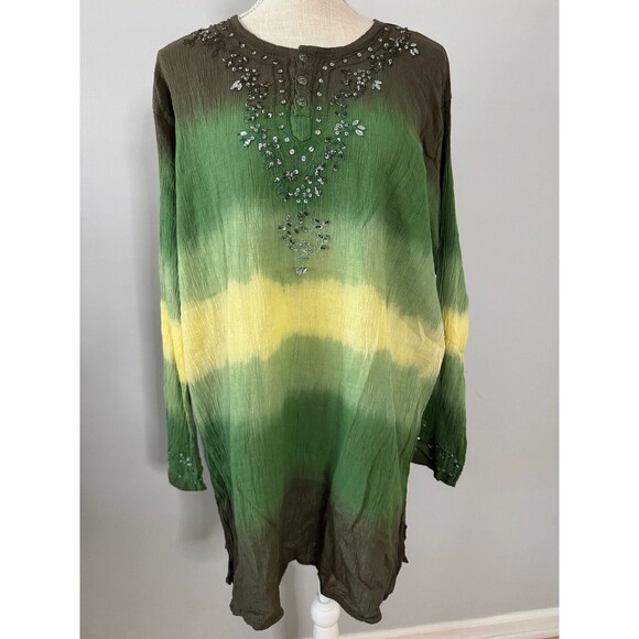 Vtg 90s Merona Tie-dye‎ Beaded Embroidered Tunic Blouse Size XL Fairy Whimsygoth - Picture 1 of 9